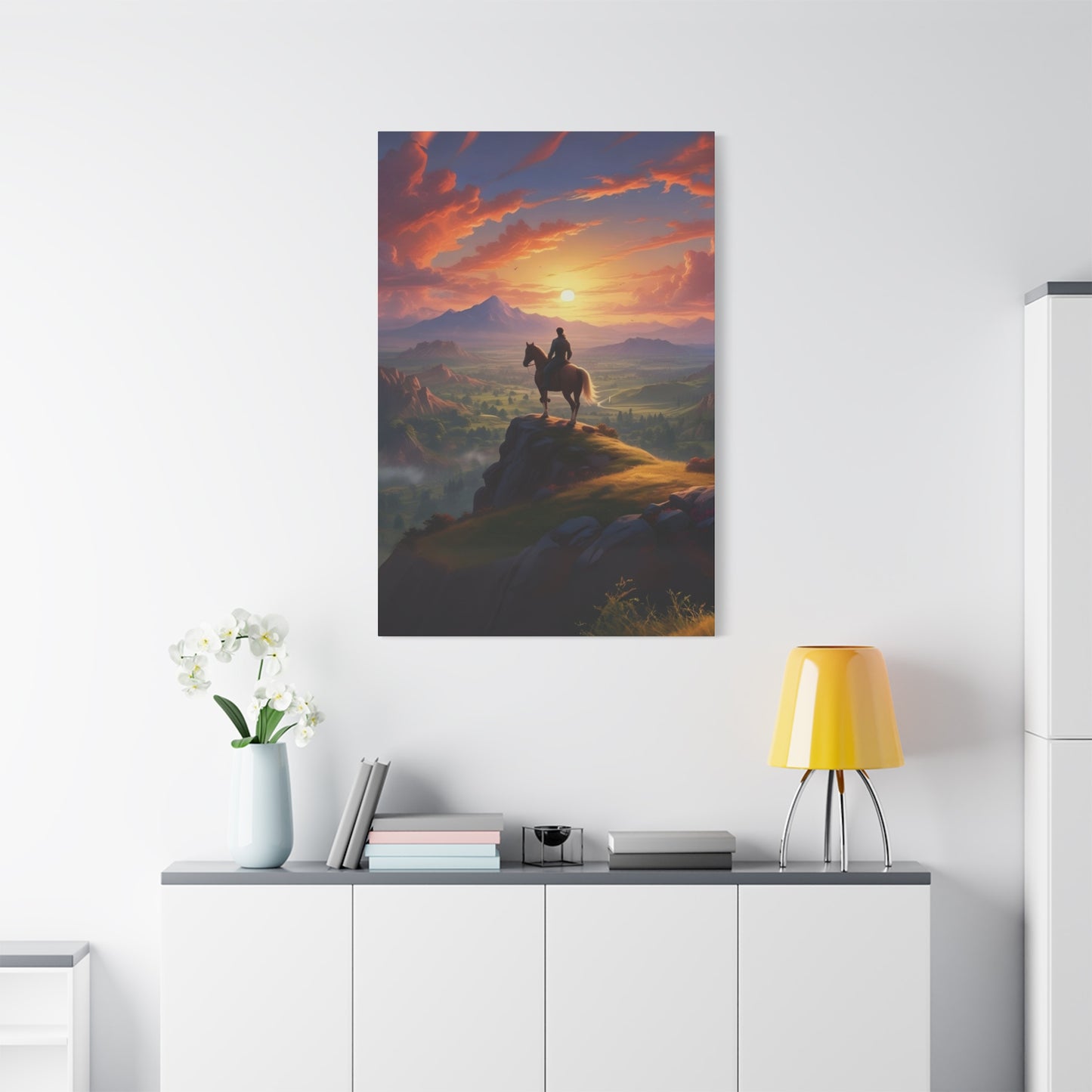 Cowboy At Hill Edge Sunset Wall Art & Canvas Prints