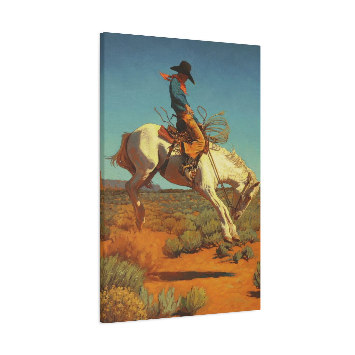Cowboy On Jumping Horse Wall Art & Canvas Prints