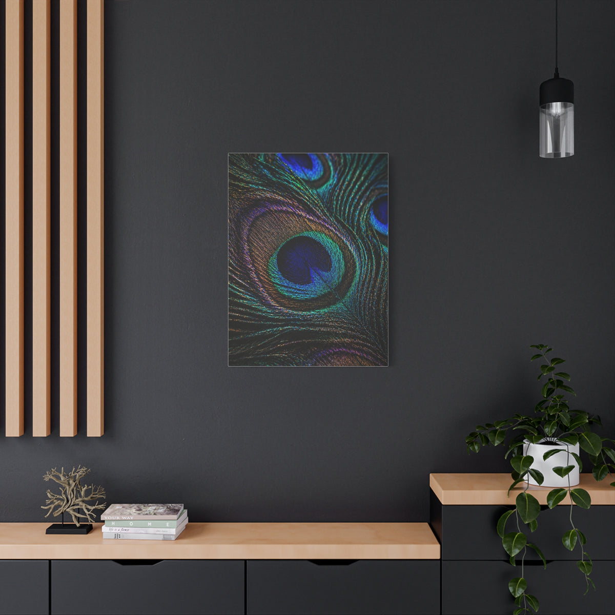 Macro Iridescent Peacock Feather Wall Art & Canvas Print