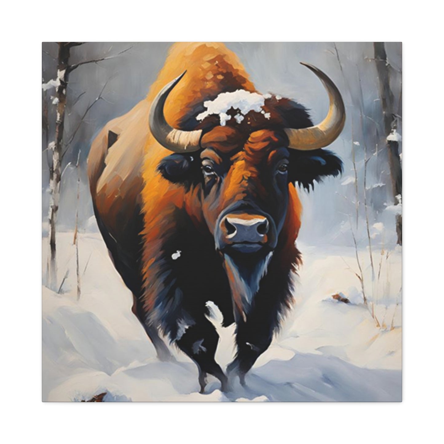 Bull In Snow Painting Wall Art & Canvas Prints