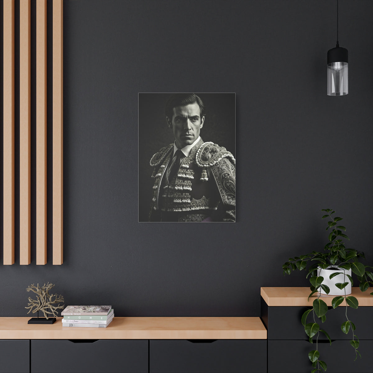 Stoic Warrior in Armor Black & White Wall Art & Canvas Prints
