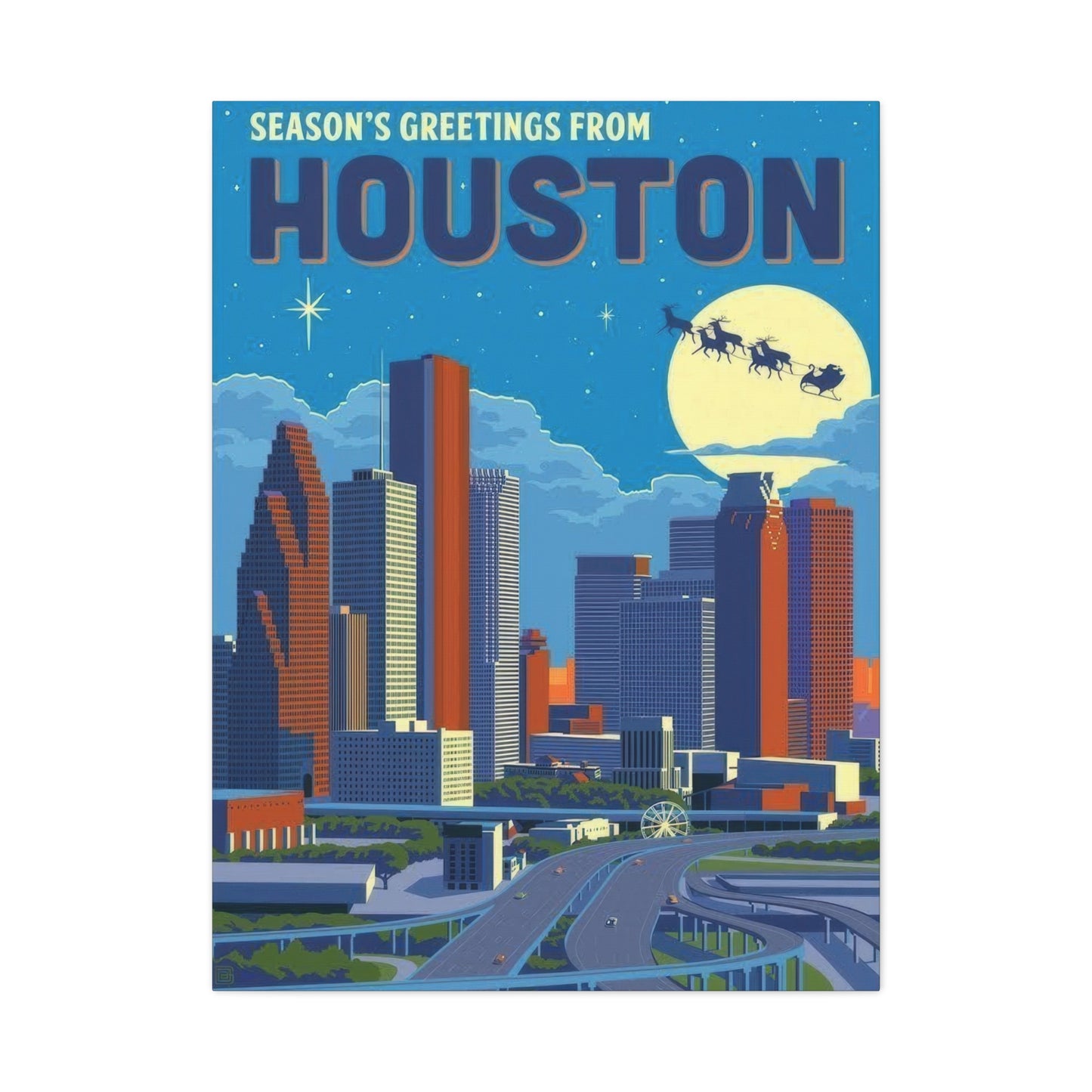 Houston Skyline Seasons Greetings Wall Art & Canvas Prints