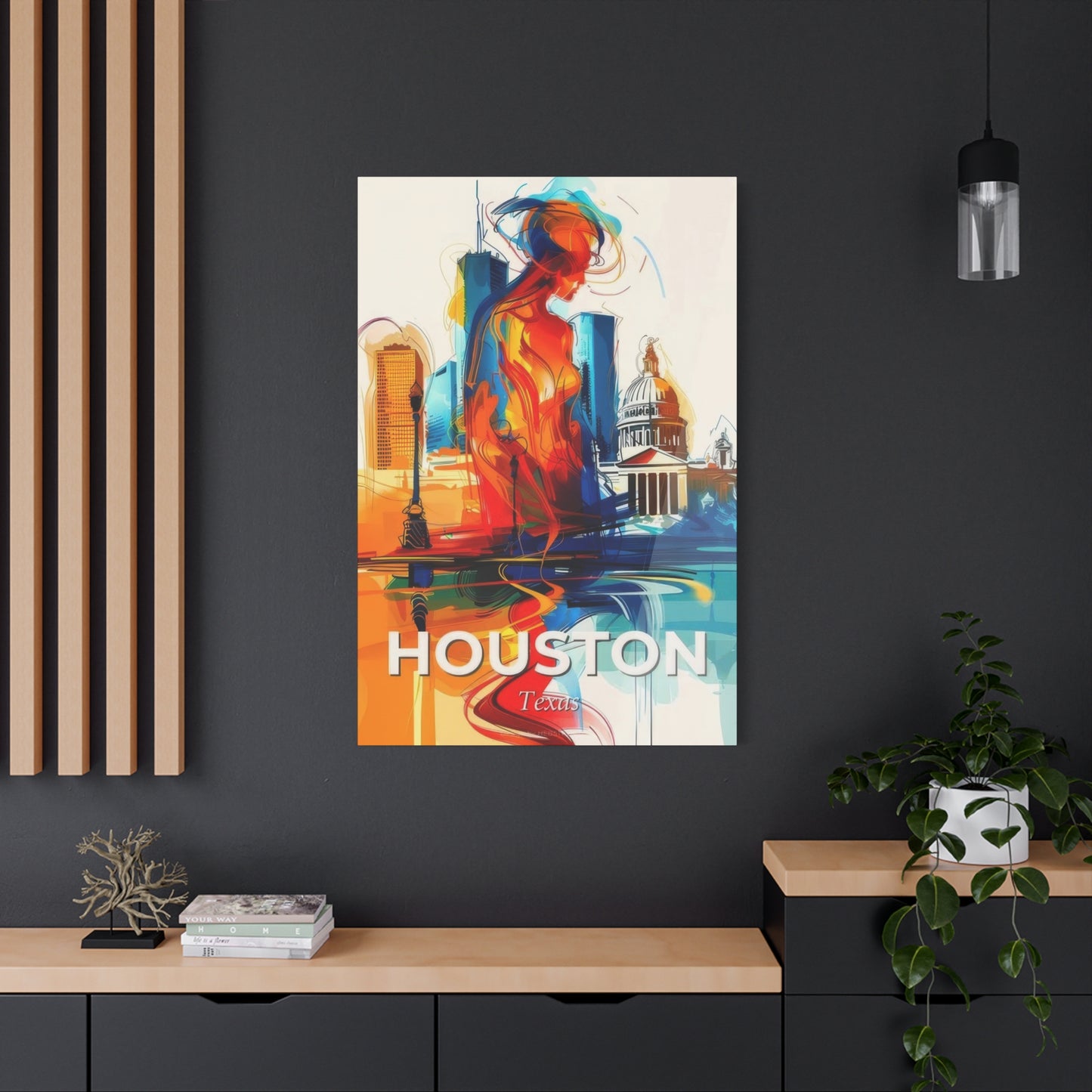 Houston Skyline Us Line Art Blue Orange Wall Art & Canvas Prints