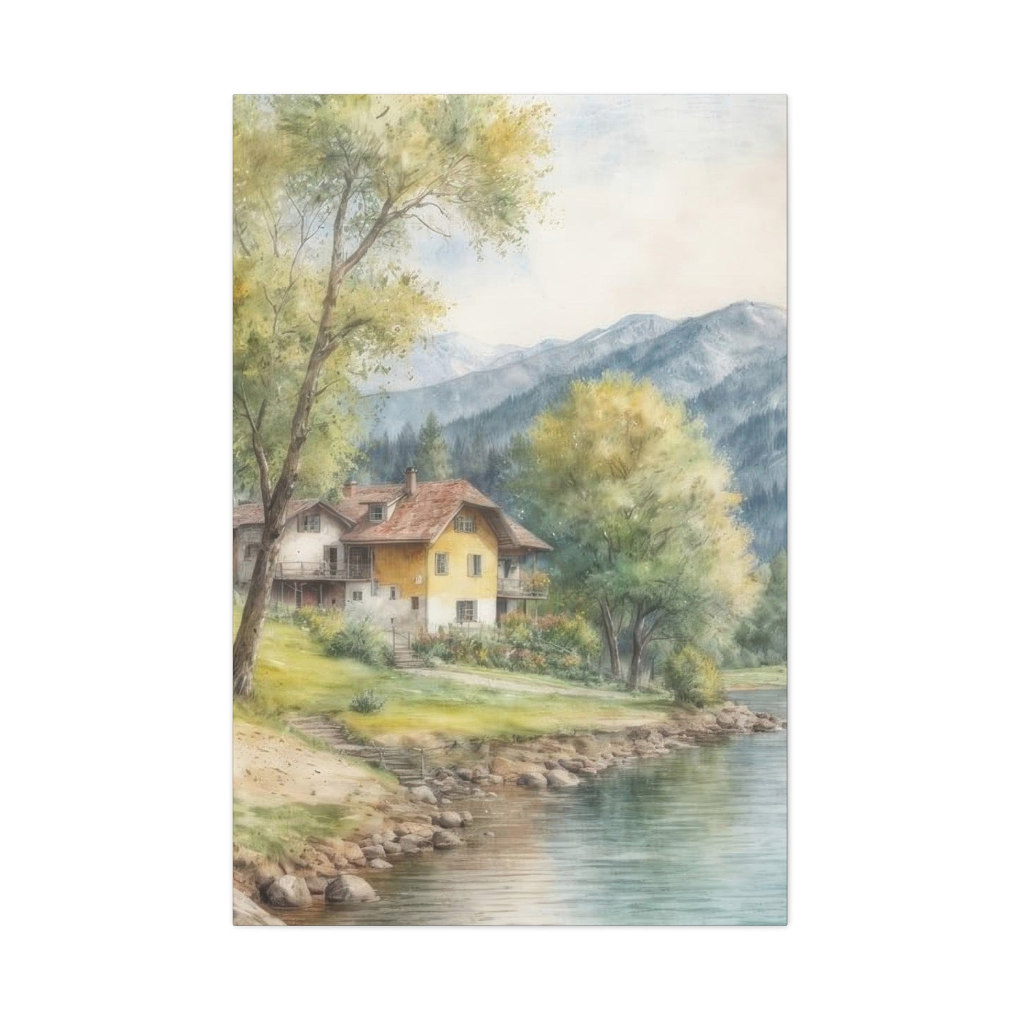 Houses By River Countryside Wall Art & Canvas Prints