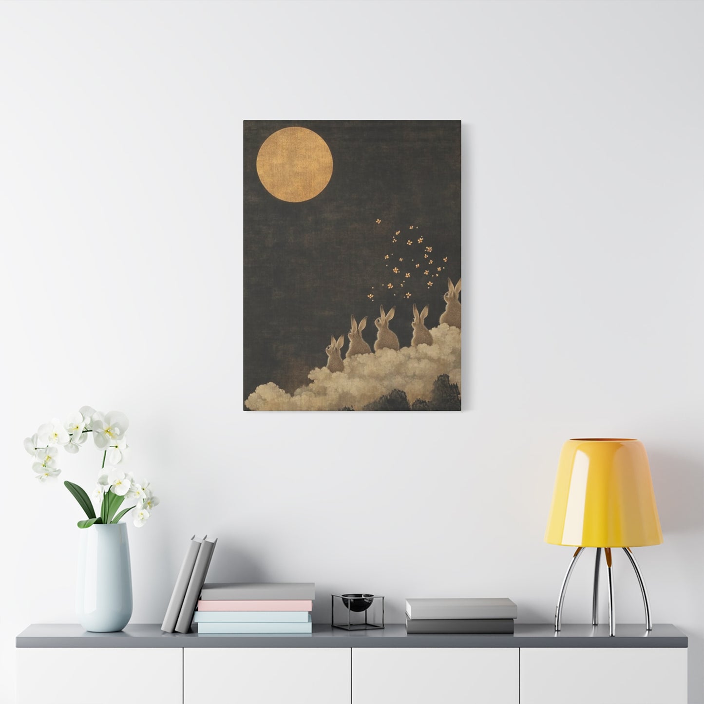 Moon & Rabbits Painting Wall Art & Canvas Prints