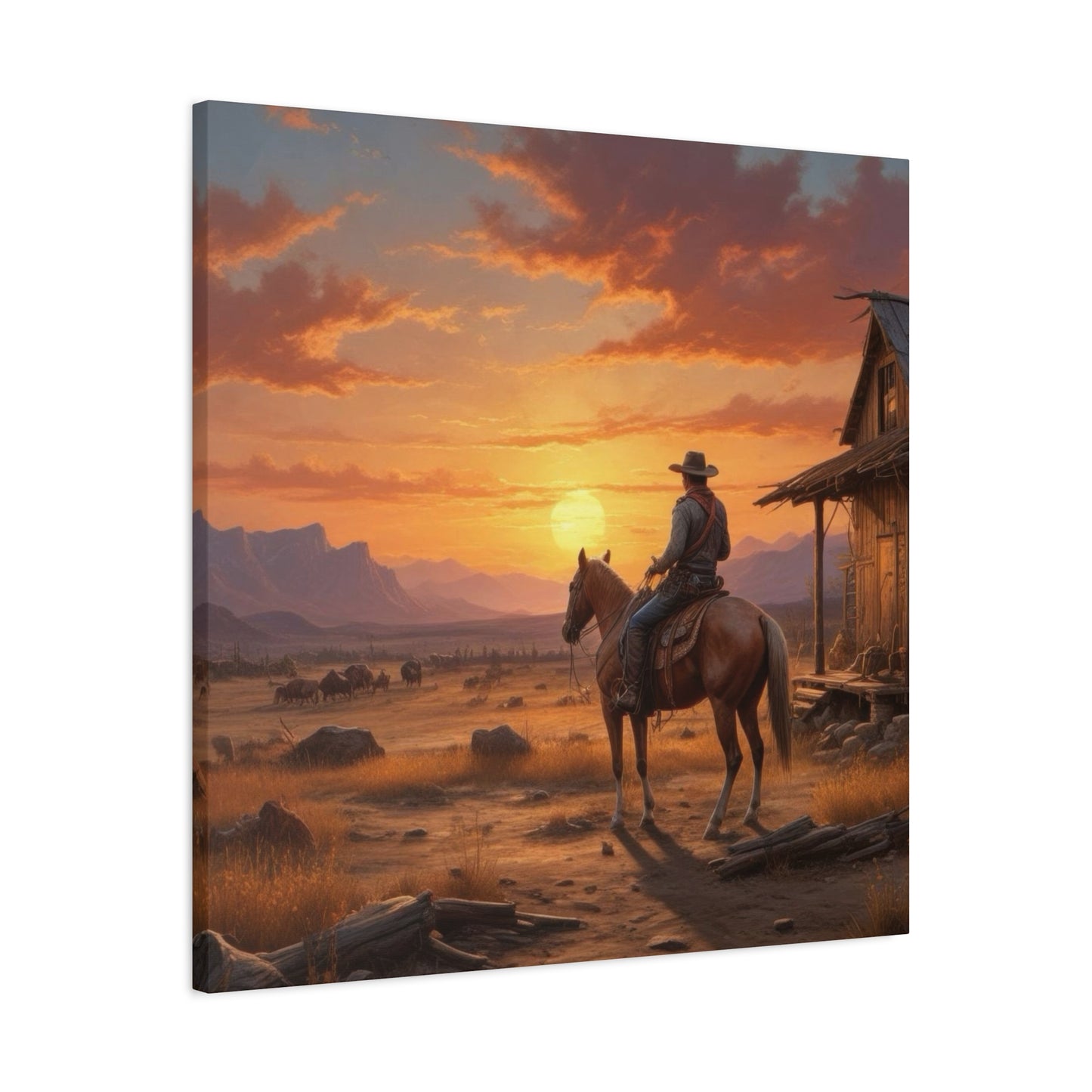 Cowboy At Sunset Wall Art & Canvas Prints