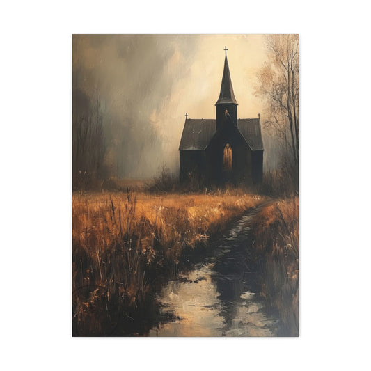 Dark Church Through Fields Wall Art & Canvas Prints