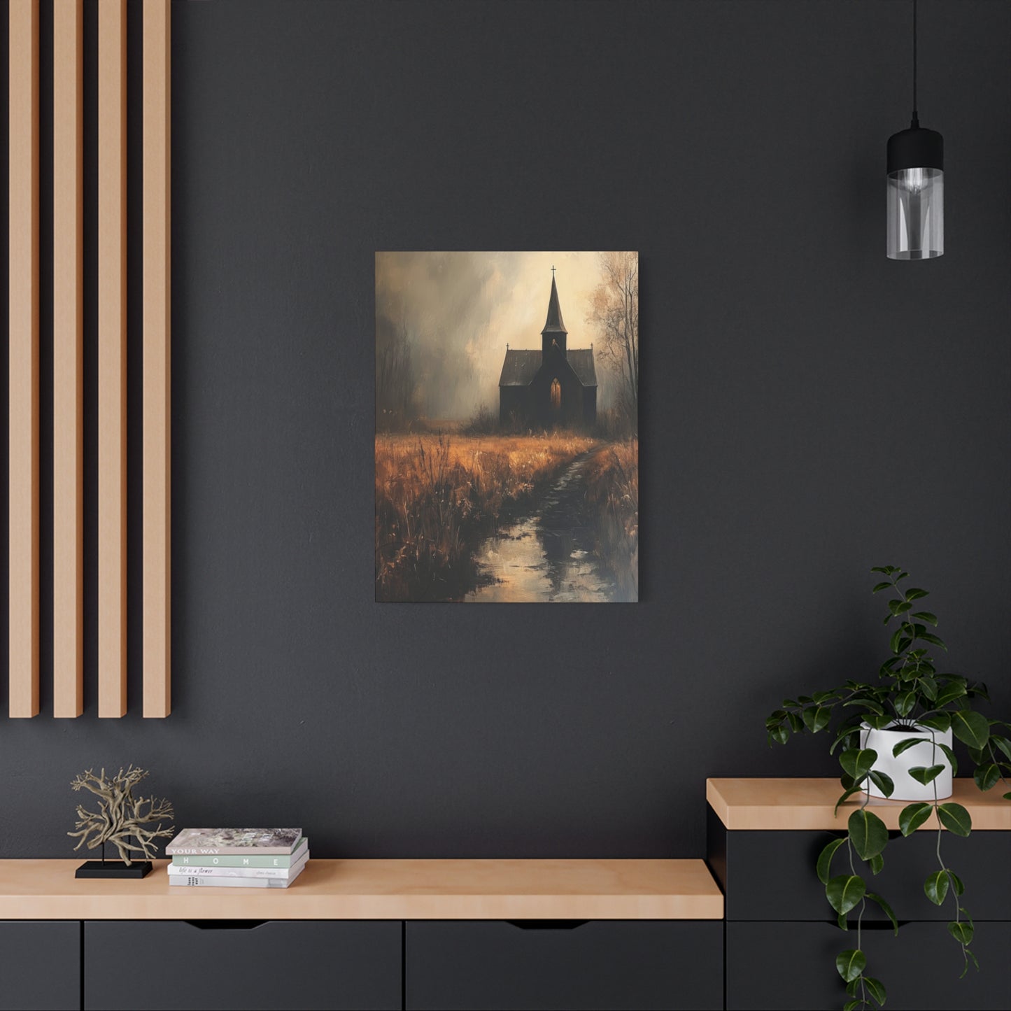 Dark Church Through Fields Wall Art & Canvas Prints