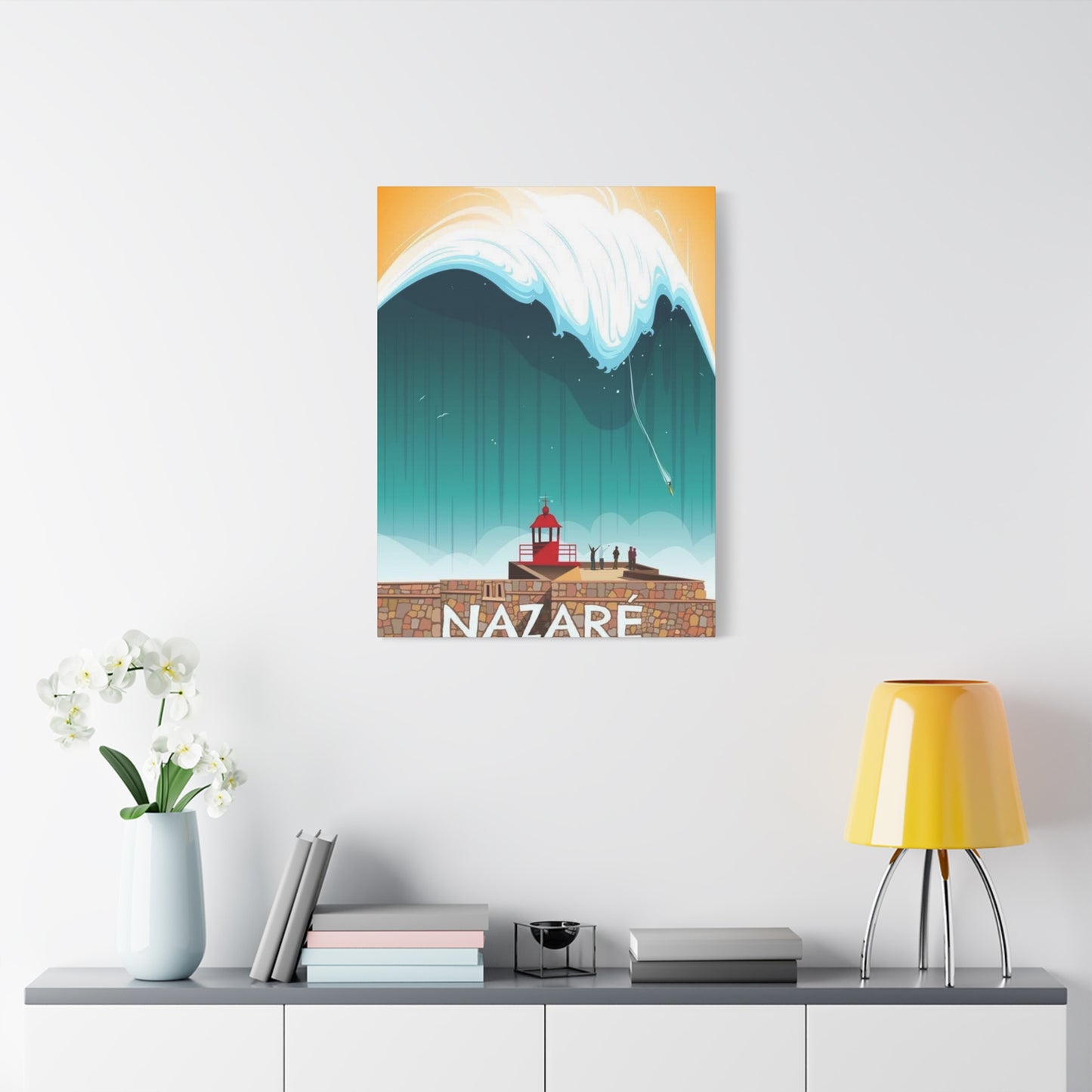 Nazare Surfing Painting Wall Art & Canvas Prints