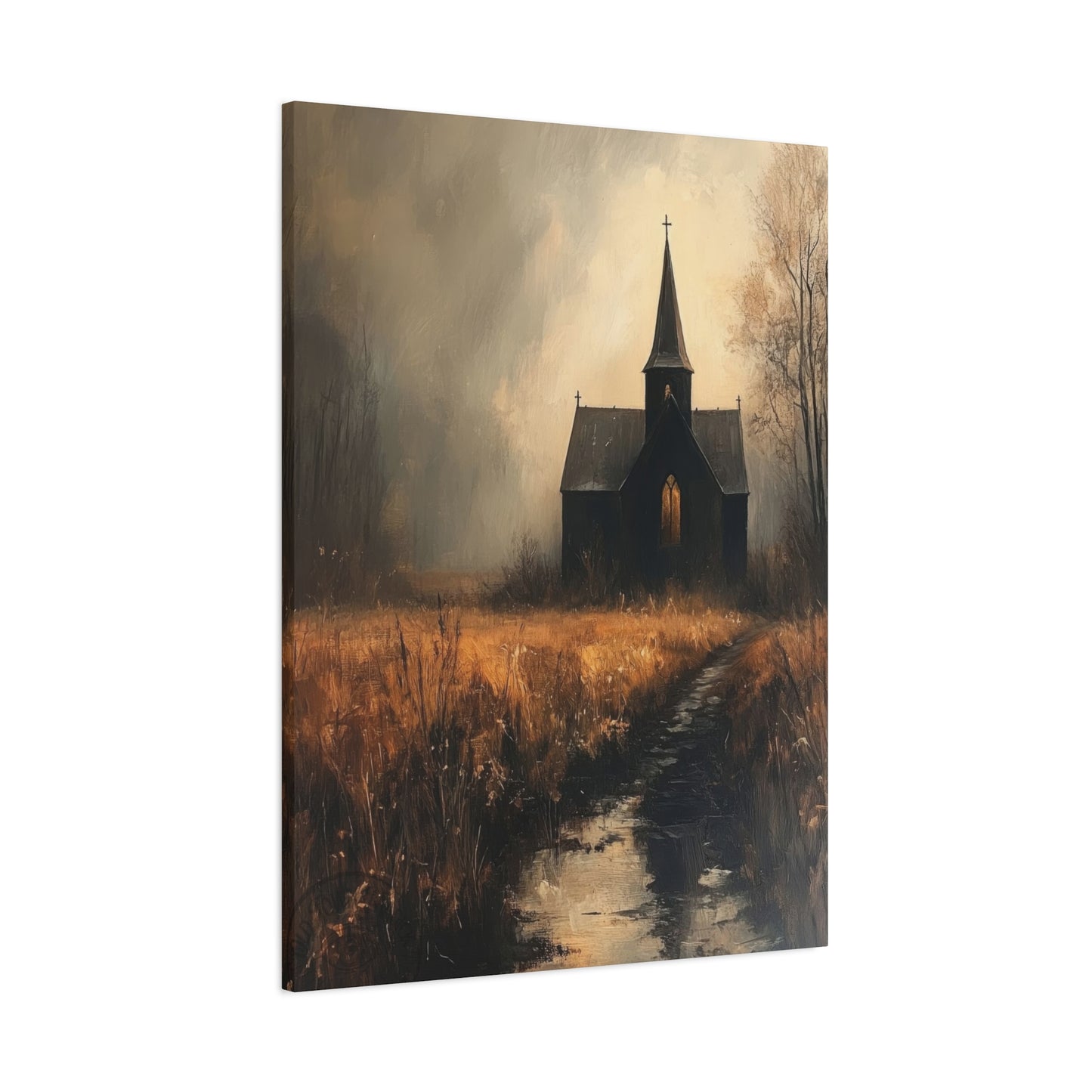 Dark Church Through Fields Wall Art & Canvas Prints