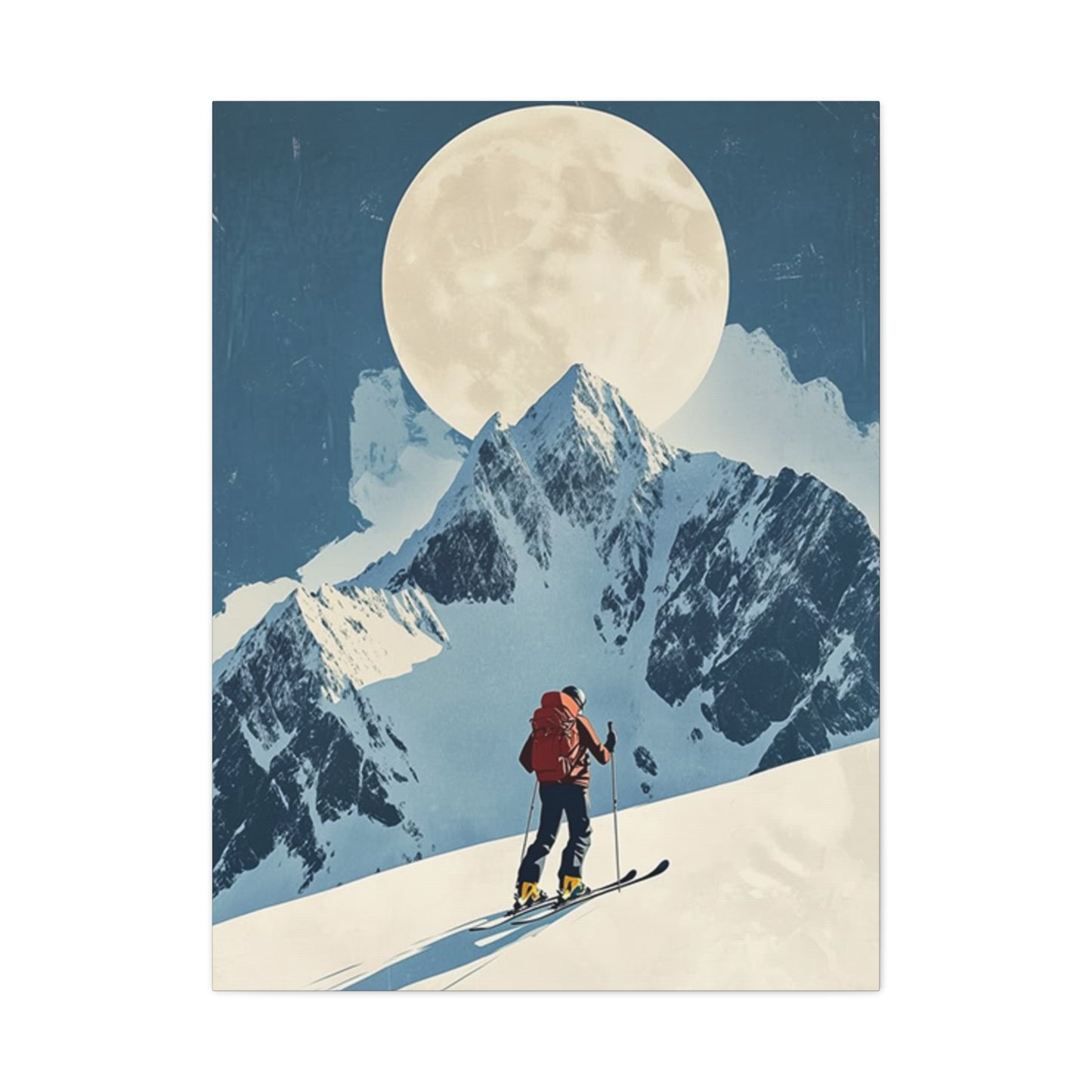 Skiing At Night With Moon Wall Art & Canvas Prints