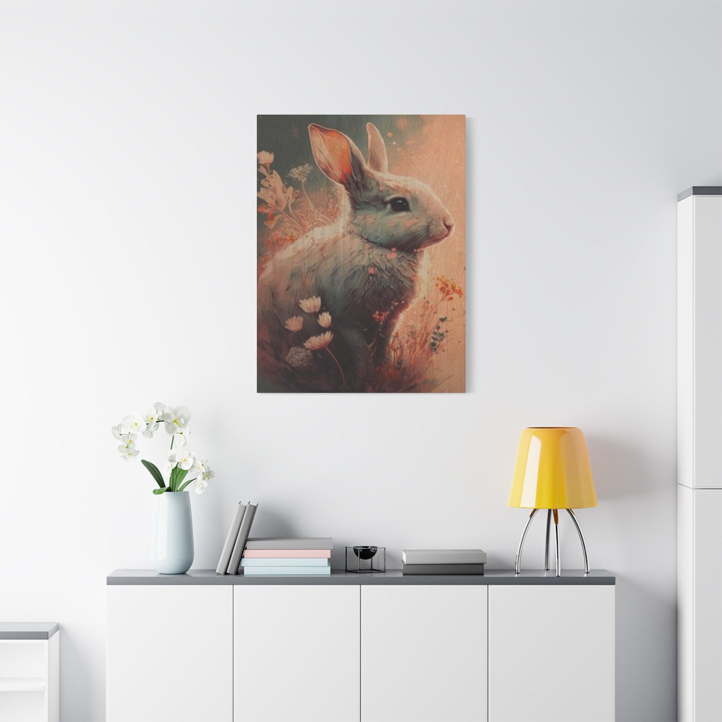Cute White Bunny Wall Art & Canvas Prints