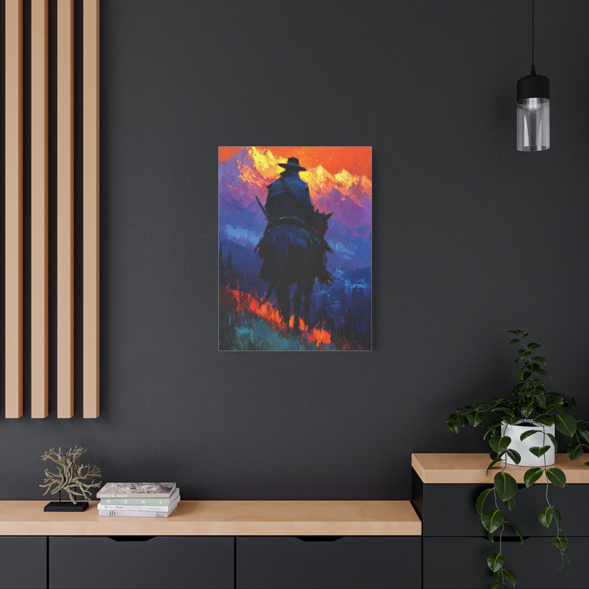 Sunset Ridge Cowboy Painting Wall Art & Canvas Print