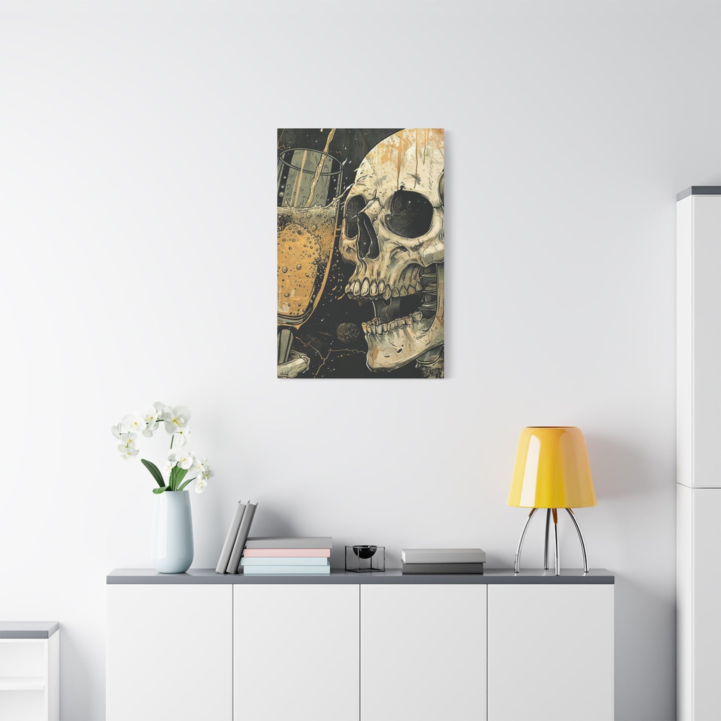 Skull Drinking Poster Wall Art & Canvas Prints