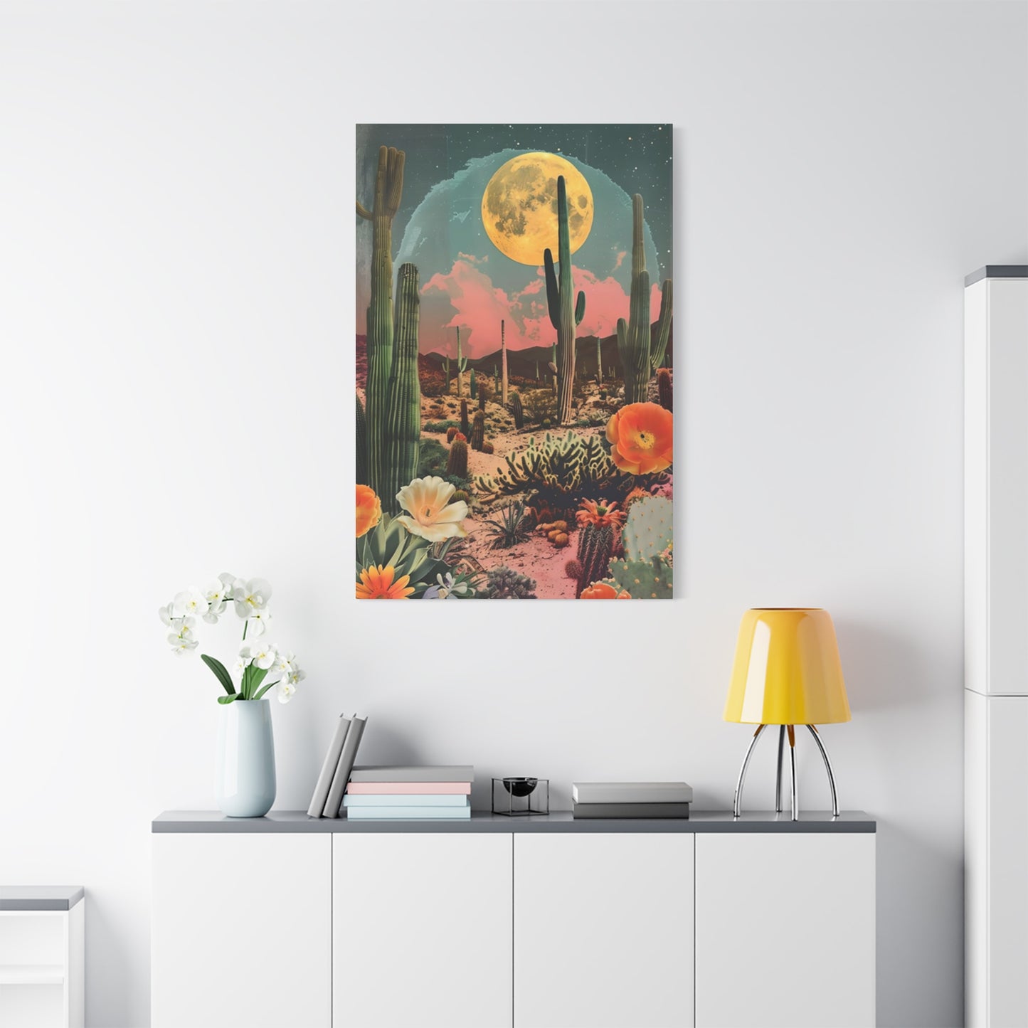 Moon Cactus And Flowers Wall Art & Canvas Prints