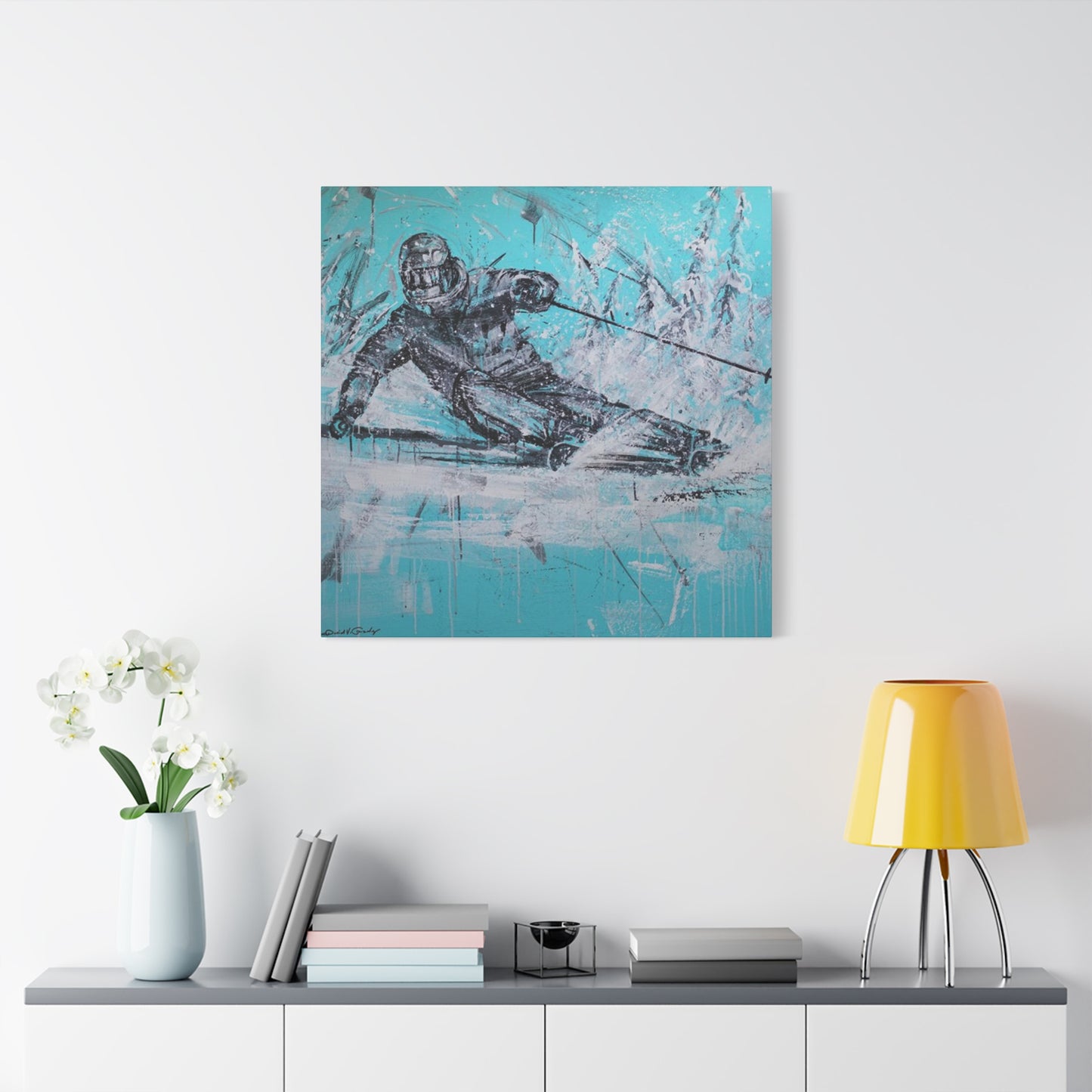 Skiing In White Snow Poster Wall Art & Canvas Prints