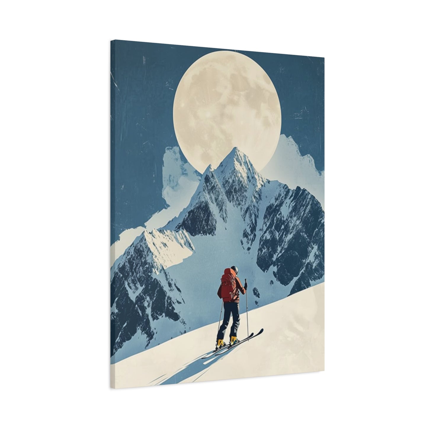 Skiing At Night With Moon Wall Art & Canvas Prints
