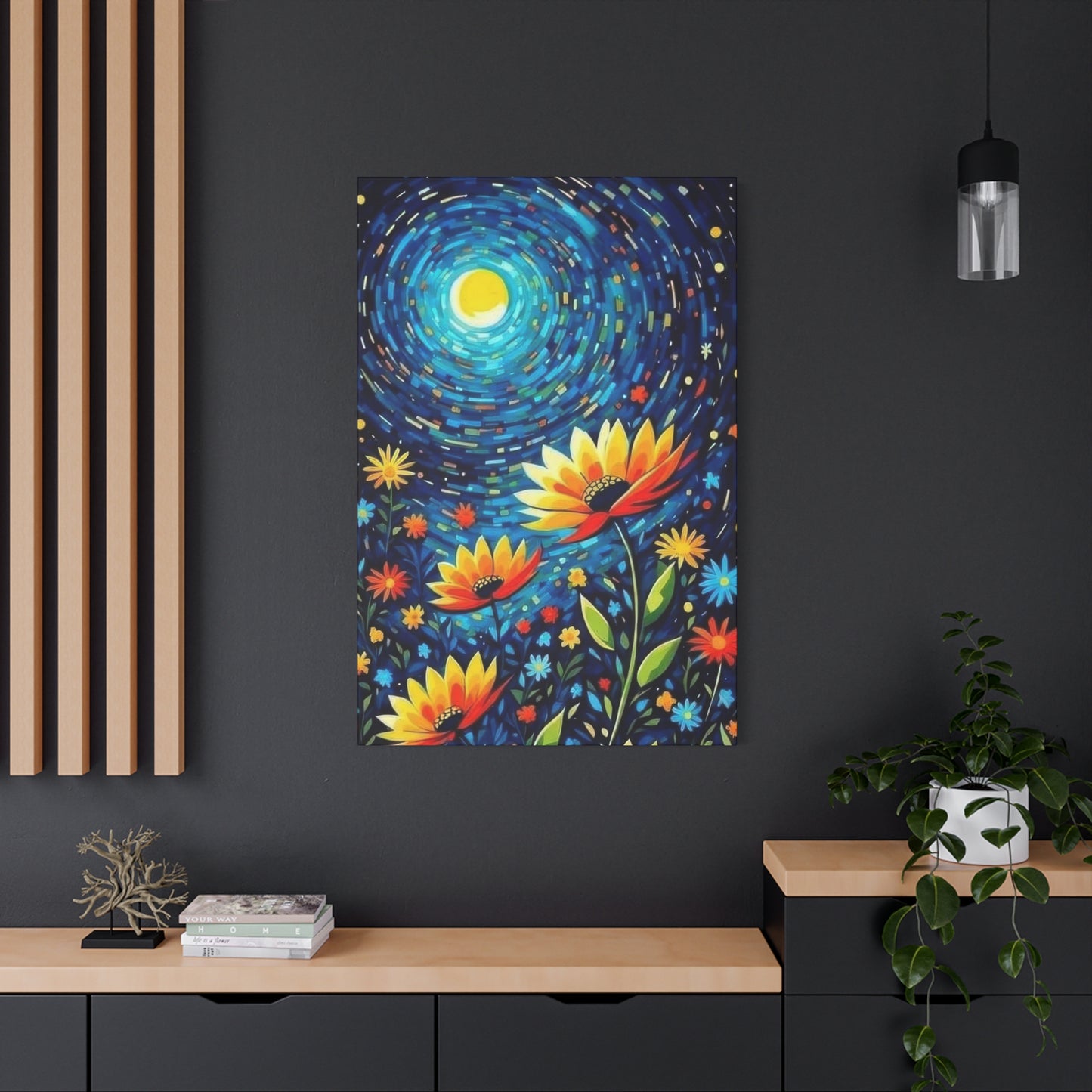 Vibrant Flowers In Moonlight Wall Art & Canvas Prints