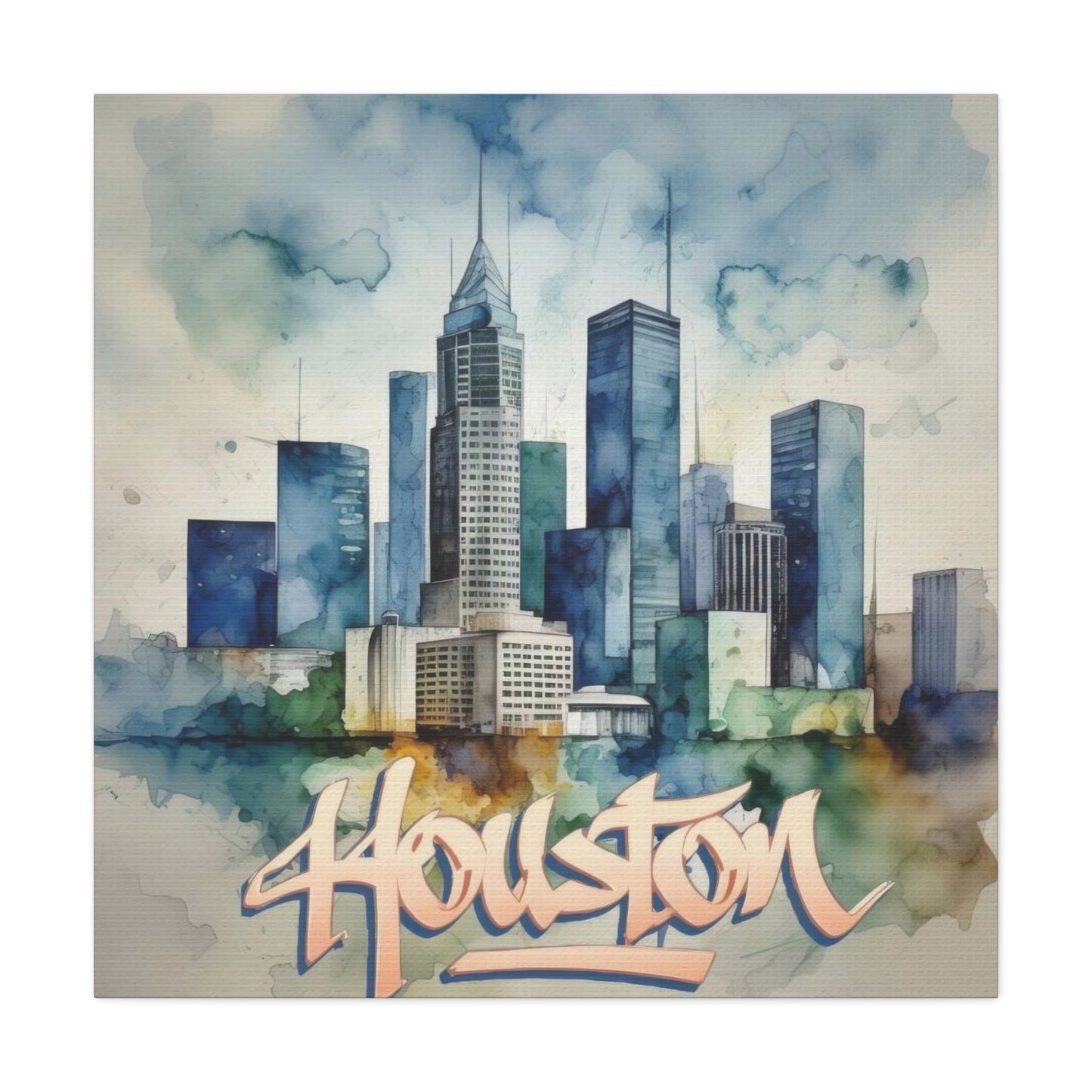 Houston Skyline Watercolor Wall Art & Canvas Prints
