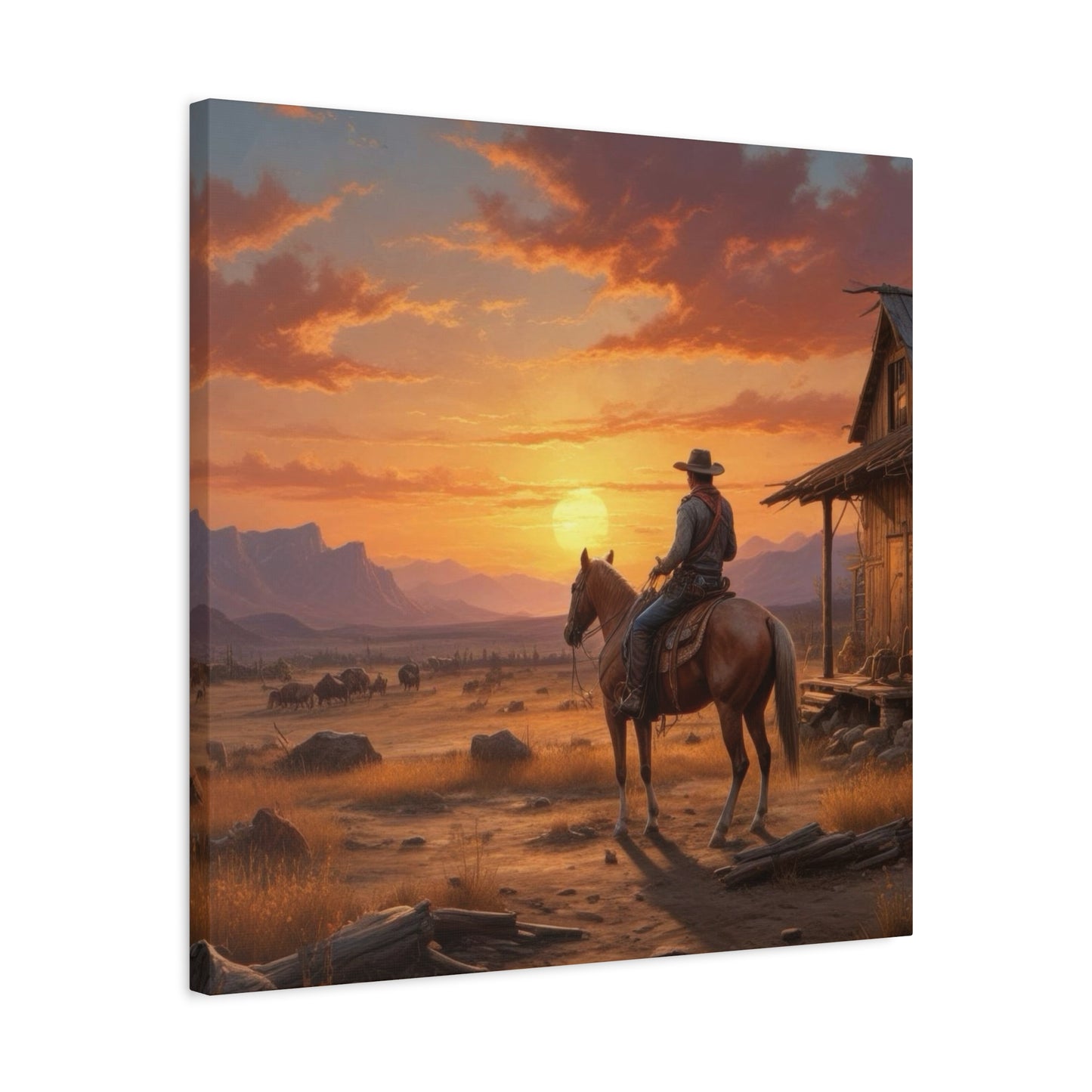 Cowboy At Sunset Wall Art & Canvas Prints