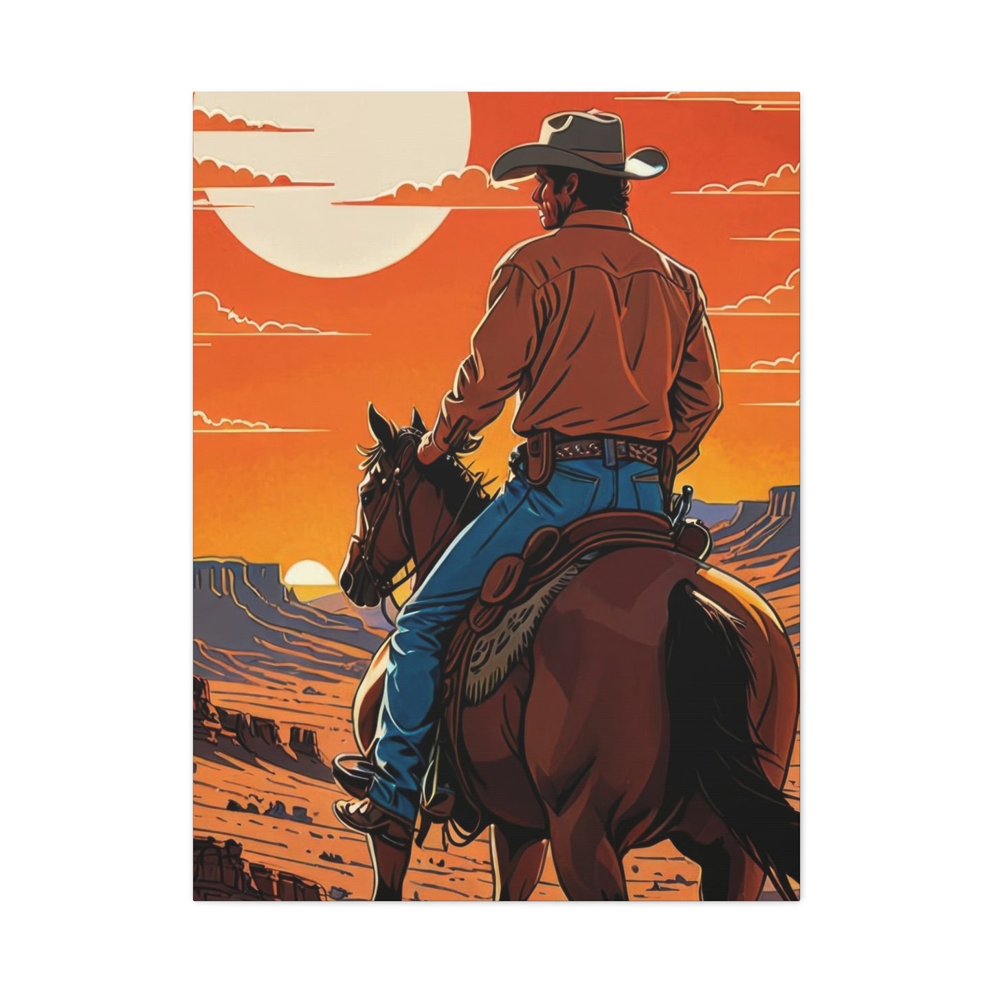 Cowboy In Sunset Wall Art & Canvas Prints