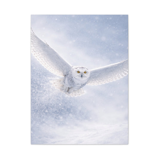 Snowy Owl Winter Flight Minimal Wall Art & Canvas Print