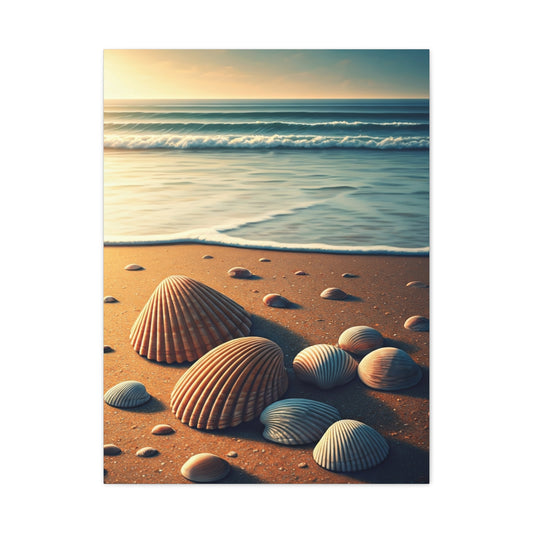 Seashell Collection on Warm Coastal Sand Wall Art & Canvas Prints