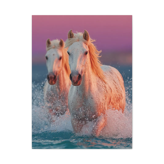White Horses Ocean Sunset Wall Art & Canvas Print