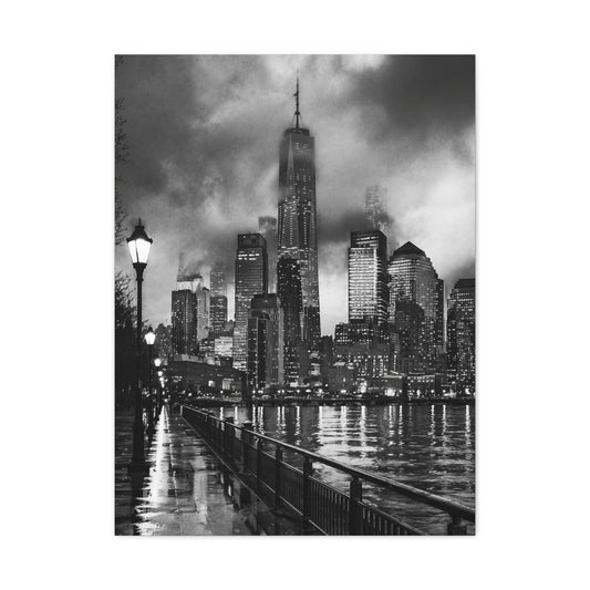 Stormy Manhattan Waterfront Noir Wall Art & Canvas Print