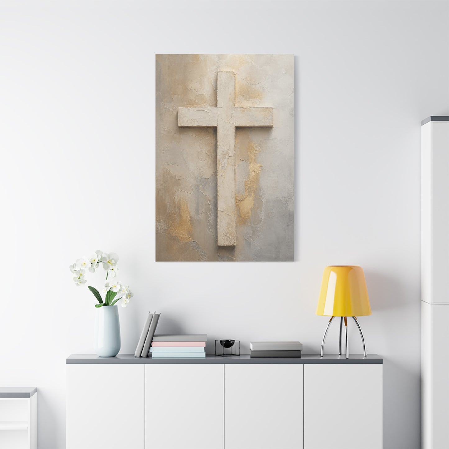 Minimal Ivory Christian Cross Wall Art & Canvas Print