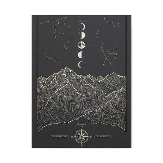 Celestial Topographic Map & Moon Phases Wall Art & Canvas Print