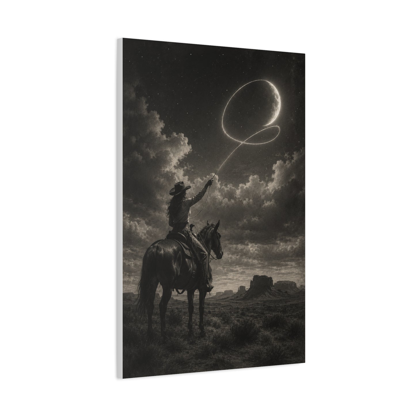 Cowgirl Moon Lasso Silhouette Scene Wall Art & Canvas Print