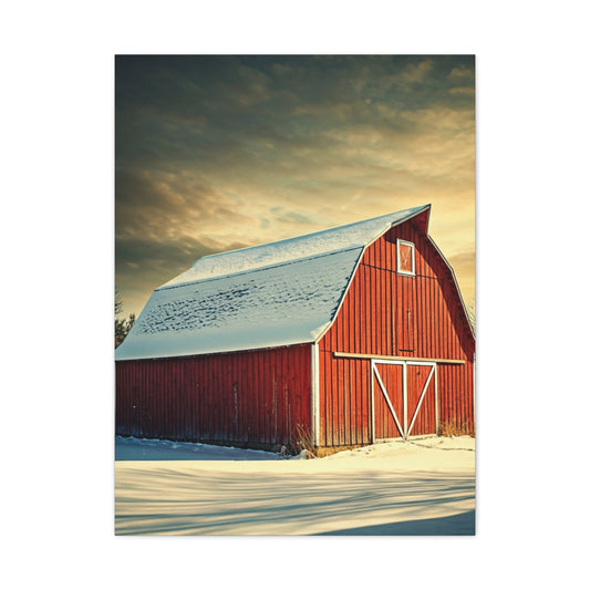 Red Winter Barn in Snow Wall Art & Canvas Prints