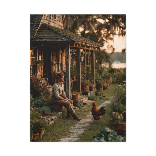 Farmhouse Porch Rooster Scene Wall Art & Canvas Print