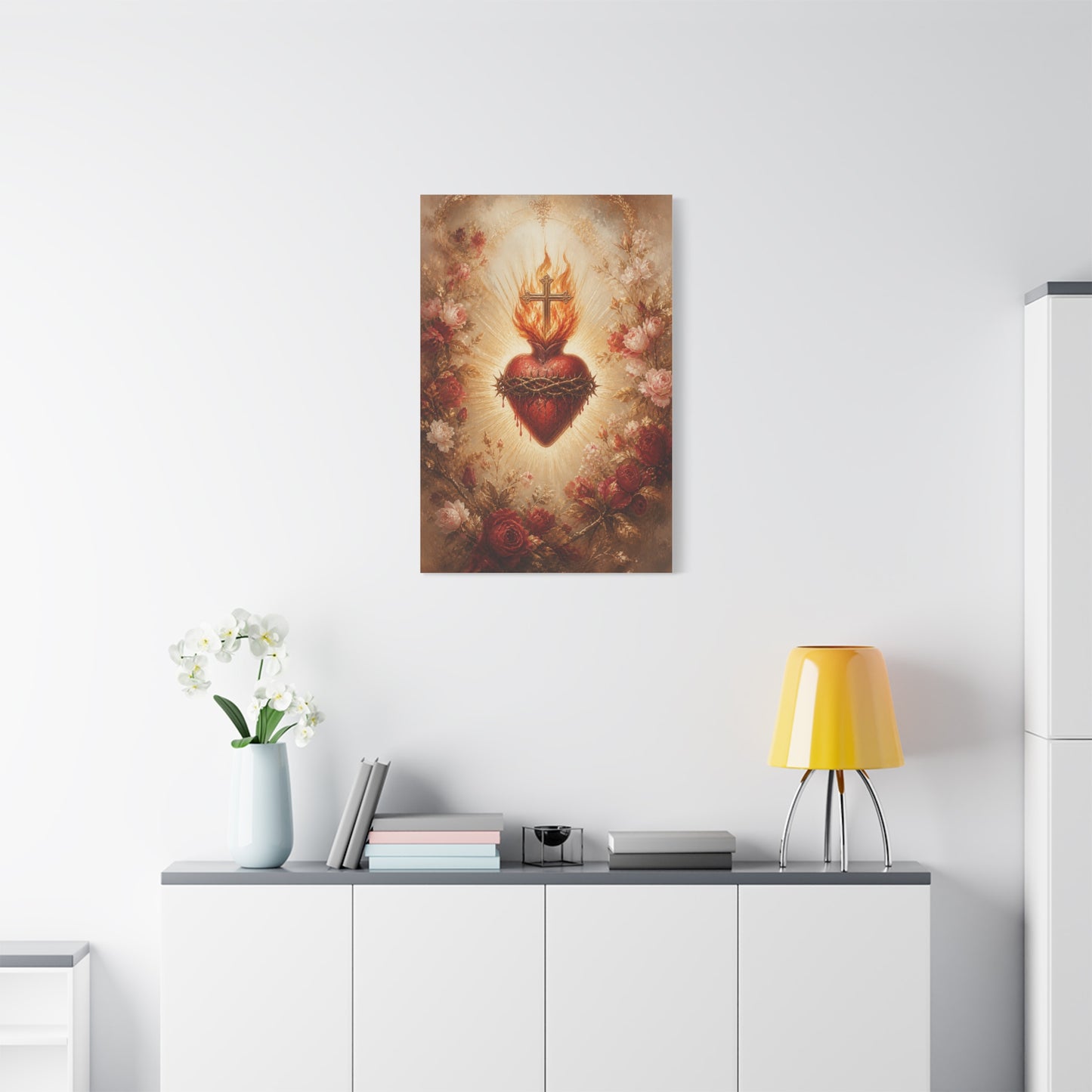 Sacred Heart Floral Devotional Wall Art & Canvas Print