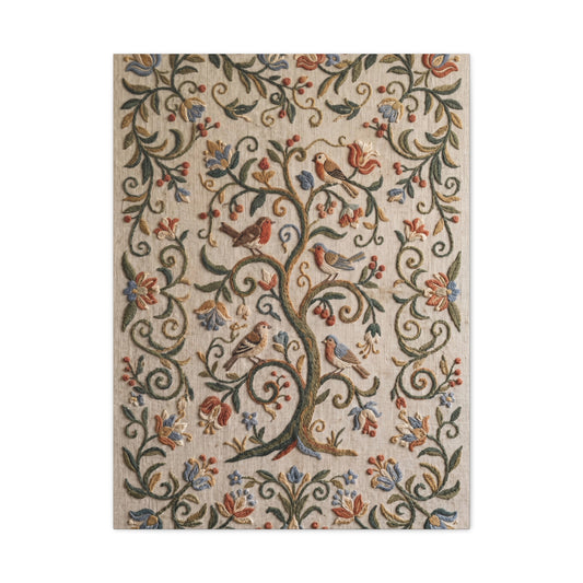 Folk Art Botanical Tree Embroidery Panel Wall Art & Canvas Print