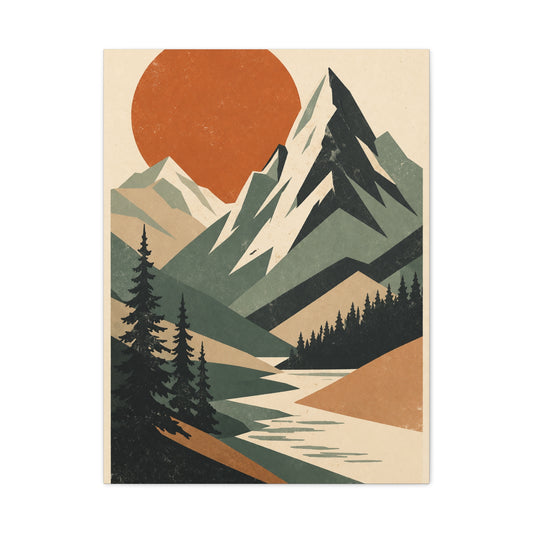 Mid-Century Graphic Sunset Mountain Wall Art & Canvas Print