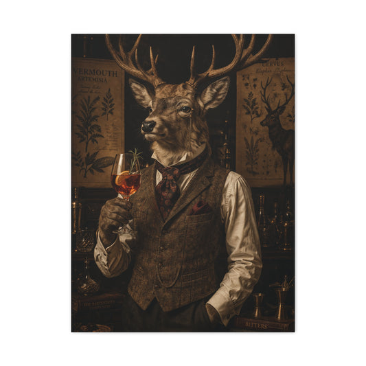 Vintage Botanical Stag Sommelier Portrait Wall Art & Canvas Print
