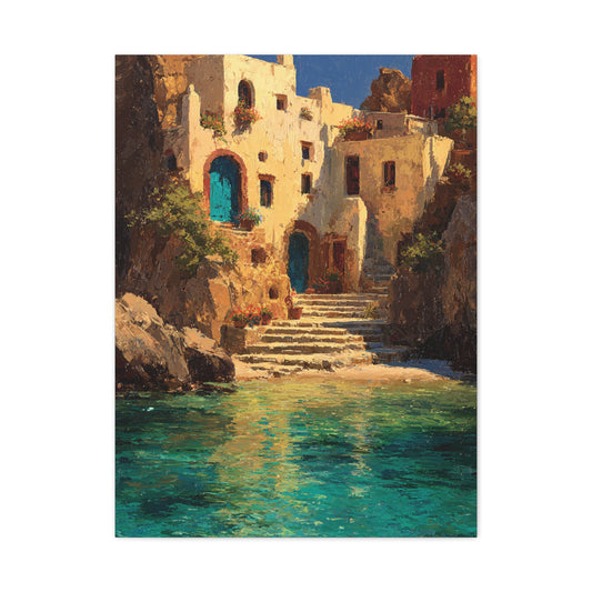 Mediterranean Coastal Village Wall Art & Canvas Print