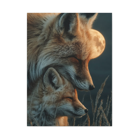 Mother and Cub Moonlit Fox Portrait Wall Art & Canvas Print