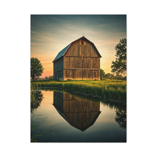 Reflected Barn in Tranquil Waters Wall Art & Canvas Prints