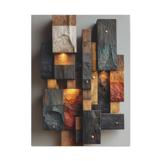 Sculptural Wood Panel Assemblage Wall Art & Canvas Print