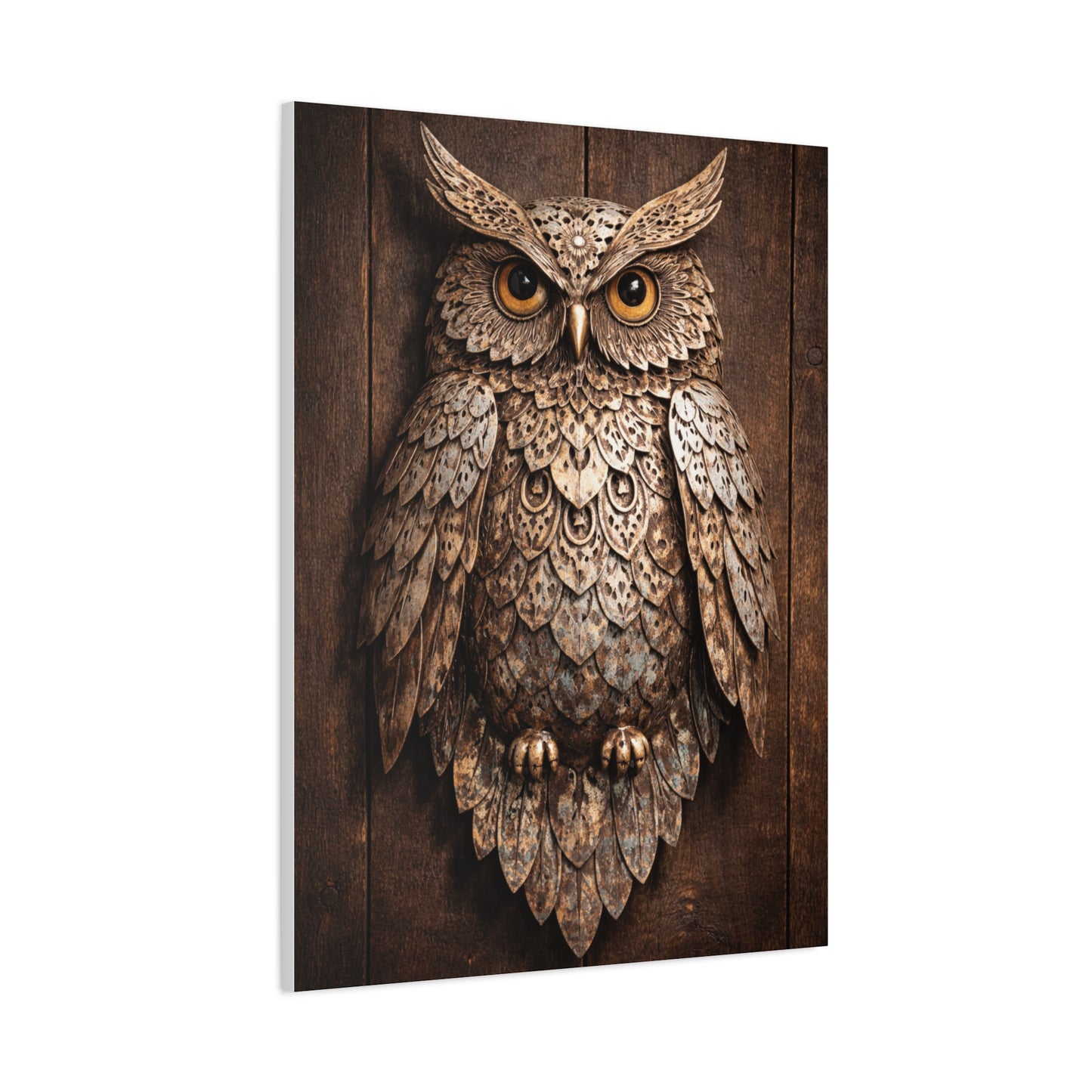 Rustic Metal Owl Sculpture Wall Art & Canvas Print