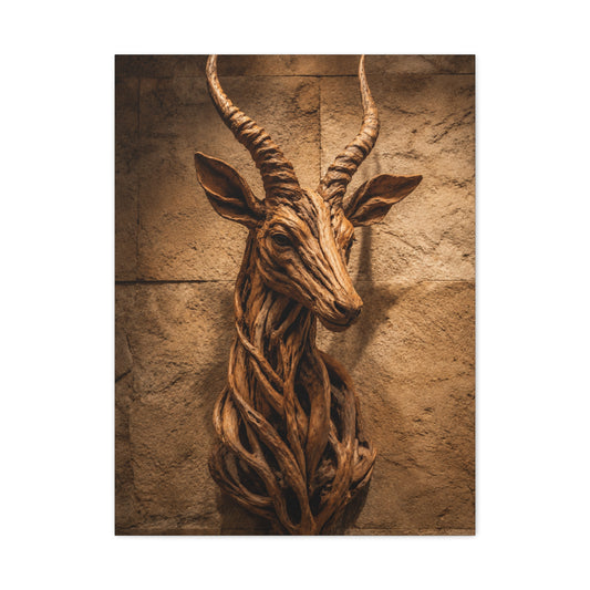 Teak Root Antelope Sculptural Mount Wall Art & Canvas Print