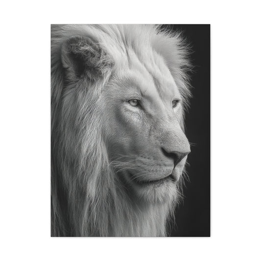 White Lion Monochrome Close Portrait Wall Art & Canvas Print
