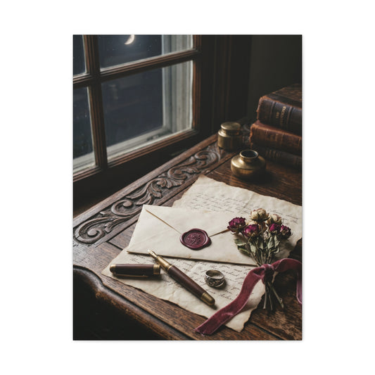 Moonlit Love Letter Writing Scene Wall Art & Canvas Print