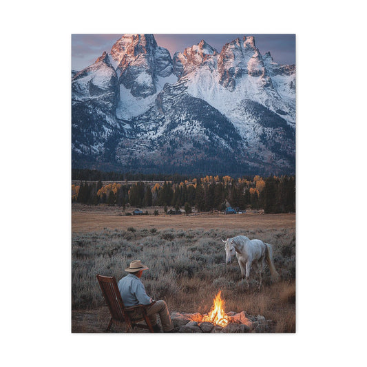 Lone Cowboy Walking Through Frontier Town Wall Art & Canvas Print