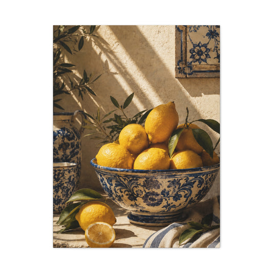 Mediterranean Lemon Still Life Ceramic Bowl Wall Art & Canvas Print
