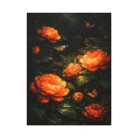Dark Botanical Orange Bloom Study Wall Art & Canvas Print