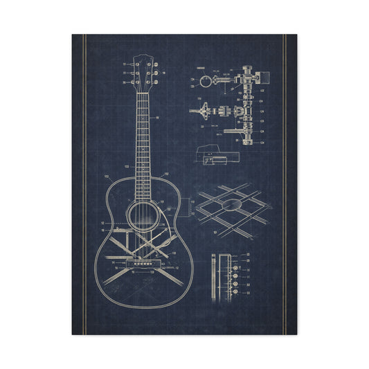 Acoustic Guitar Blueprint Study Wall Art & Canvas Print